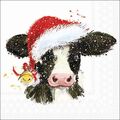 20 Servietten Christmas Cow Bell Kuh Tiere Bauernhof Weihnachtsmütze 33x33cm