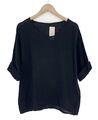 ITALY Damen Bluse Blusenshirt Hemd Baumwolle 40 42 44 schwarz NEU IT433