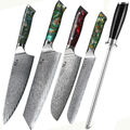 5Stk TURWHO Kiritsuke Santoku Kochmesser Japan VG10 Damaststahl Küchenmesser Set