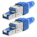 Netzwerkstecker CAT 7 Werkzeuglos 2x RJ45 Netzwerk Stecker geschirmt Metall Blau