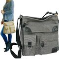 Damen Schultertasche aus Canvas - Leder Umhängetasche viele Fächer in 2 Farben