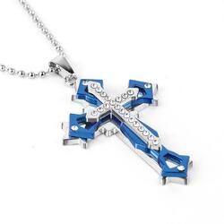 ♛ Edelstahl Halskette mit Kreuz Anhänger und Zirkonia für Männer Herren 60 cm ♛