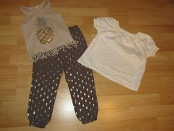 3 Teiler H&M Gr. 98 104 Kombi Hose + Top T-Shirt Bluse Sommer Oberteil Ananas