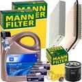 MANN INSPEKTIONSPAKET+5L ORIGINAL 5W-30 ÖL passend für OPEL AGILA B 1.0 65+68 PS