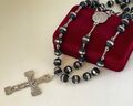 Halskette Rosenkranz Edelstahl Jesus Kreuz Anhänger Kautschuk silber Unisex