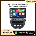 Android 13 Autoradio Für Peugeot 107 Citroen C1 Toyota Aygo Carplay GPS Nav WIFI