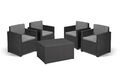 Lounge Set "Nizza" 5-tlg. (4x Sessel, 1x Boxisch) Polyrattan Garten Sitzgruppe