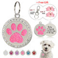 Hundemarke mit Gravur Personalisiert Name Adresse Rund Strass pfote 30mm 