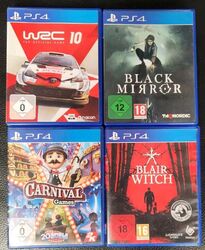 WRC 10, Black Mirror,  Carnival Games, Blair Witch, PS4 PlayStation 4 Spiele