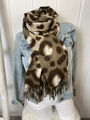 XL grosser Schal Plaid Muster Braun Beige Animal Print mit Fransen