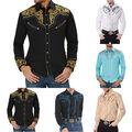 ❀Western-Cowboy-Hemd Für Herren Lange Ärmel Retro-Stickerei Lässiges Button- ▲R