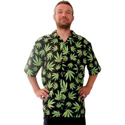 Hawaii Hemd schwarz mit Hanfblätter-Motiv grün Mr. Cannabis für Herren Gr. 50-60