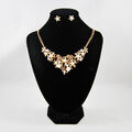 Schmuck-Set Perlencollier Perlen Strass Creme Collier Perlenkette Gold Blüten