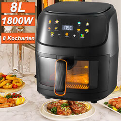 1800W Heißluftfritteuse XXL Air Fryer Fritteusen Heißluft Ofen Friteuse Schwarz