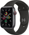 Apple Watch SE 44mm Aluminium in Space Grau mit Sport Band schwarz A2352