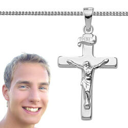 Baby Taufe Kinder Kommunion Kette Kreuz Anhänger Jesus Korpus Echt Silber 925