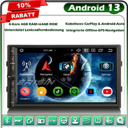 8-Kern 4GB+64GB Android 13 Doppel 2Din Autoradio GPS Navi DAB+CarPlay WiFi BT5.0