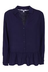 ESPRIT Damen Bluse Hemdbluse Damenbluse Volantbluse marine blau NEU Größe 36 38