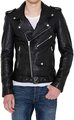 Herren NEU Lammleder 100 % Leder Jacke Biker weich schwarz Gürtel Kragen Renn...