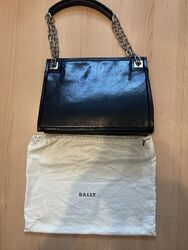 Bally Damen Tasche Schwarz Leder Schultertasche Handtasche Ledertasche Extra