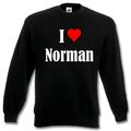 Sweatshirt Sweater I Love Norman für Damen Herren und Kinder Farben Schwarz Weiß