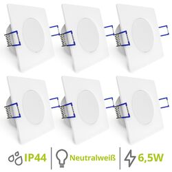 linovum® 6er Set LED Einbaustrahler WEEVO eckig 6,5W 4000K 230V IP44 extra-flach