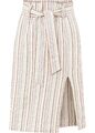 Rock aus Leinen Gr. 50 Sandbeige Gestreift Damen-Skirt Freizeitrock Neu