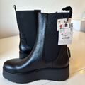 ZARA Chelsea Boots Plateaustiefel Stiefeletten Gr. 38 echtes Leder schwarz