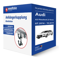 Westfalia Anhängerkupplung abnehmbar für AUDI A3 Fliessheck (3-Türer) Typ 8V TOP317132600001 | ZUGLAST=2000kg STÜTZLAST=85kg