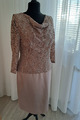 elegantes Kleid Gr. 42 beige mit Spitze und Pailletten Wasserfallausschnitt