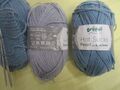 Socken Wolle mit Kaschmir  150 g  - -  3 Knäuel Woll Reste --  blau grün + grau