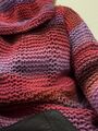 Wunderschöner, dicker Pullover Gr. S/M Wolle handgestrickt Handarbeit Rot Lila