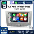 Carplay Für Alfa Romeo Mito 2008-2019 Android 13 Autoradio GPS Navi WIFI DAB+64G