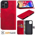 Suncase Leder Tasche Hülle Klapp Case Cover in Antik Rot für iPhone 16 Plus 6.7"