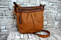 FOSSIL DAMEN ECHT LEDER FREIZEIT MESSENGER ANHÄNGER SCHULTER TASCHE COGNAC BRAUN