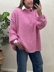 Oversized Strick Pullover Kastig mit Stehkragen Rosa One Size bis Gr. 42/44 (K2)