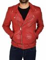 Neu Herren Rot Lederjacke Echtes Lammfell Slim Fit Stylisch Cafe Racerjacket