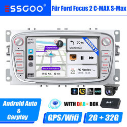 Autoradio DAB+ Carplay Android 13 2+32G GPS + Kamera Für Ford Focus S-MAX Mondeo