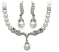 Schmuck-Set Perlencollier Strass Perlen Creme Collier Perlenkette Gold Silber