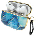 Für Apple AirPods Pro 2 Hülle Marmoroptik IMD Cover Etui 360 Grad Stoßfest Blau