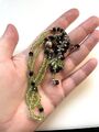 PERIDOT & ONYX VINTAGE NACHLASS 925 STERLINGSILBER PERLENTROPFEN HALSKETTE 25,2 ZOLL