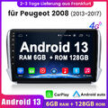 6+128GB 10" Autoradio Android 13 CarPlay GPS Navi für Peugeot 2008/208 2013-2017