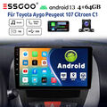 Android13 4+64G Autoradio Für Toyota Aygo Citroen C1 Peugeot 107 GPS NAVI KAM BT