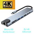 USB-C Hub 8-IN-1 Adapter 4K HDMI USB 3.0 LAN RJ45 Ethernet Micro SD Kartenleser