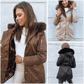 Damen Lang Parka Winterjacke Wintermantel Parkajacke mit Fellkapuze DSTREET