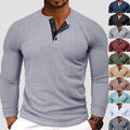 Henley Shirt Herren Langarm Unterhemd Tops Slim Fit Langarmshirt mit Knopfleiste