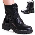 Damenschuhe Plateau Stiefeletten Worker Biker Boots Combat Booties Schnürboots 