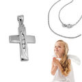 Baby Taufe Kinder Kommunion Premium Zirkonia Kreuz Anhänger mit Kette Silber 925