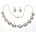 Set Collier Kette + Ohrstecker 925 er Silber multicolor Edelsteine Rubin Smaragd