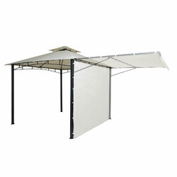 Pergola MCW-F94 Garten Pavillon Stahl bewegliche Seitenwand 2,5x2,5m creme-beige